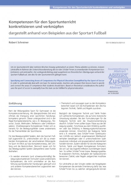 Kompetenzen für den Sportunterricht konkretisieren und verknüpfen - am Beispiel Fußball
