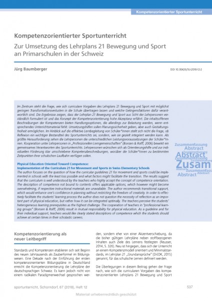 Kompetenzorientierter Sportunterricht - Zur Umsetzung des Lehrplans 21 Bewegung und Sport